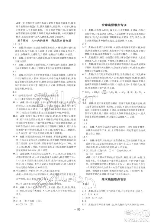陕西人民教育出版社2022典中点综合应用创新题九年级化学下册科粤版参考答案