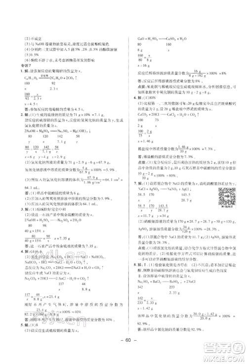 陕西人民教育出版社2022典中点综合应用创新题九年级化学下册科粤版参考答案