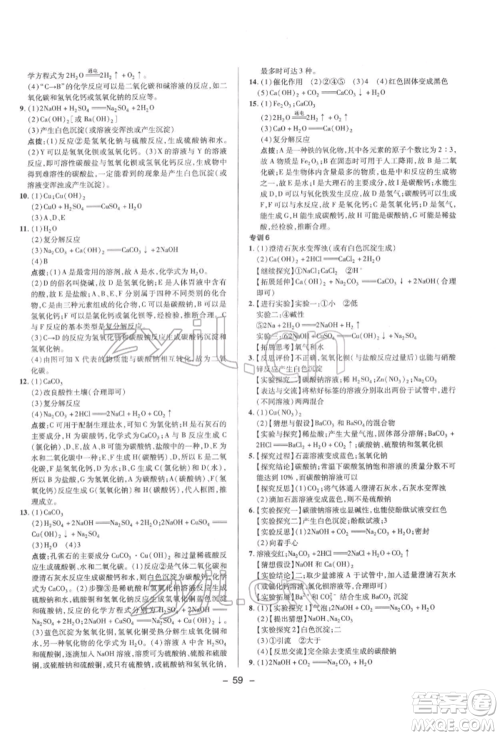 陕西人民教育出版社2022典中点综合应用创新题九年级化学下册科粤版参考答案