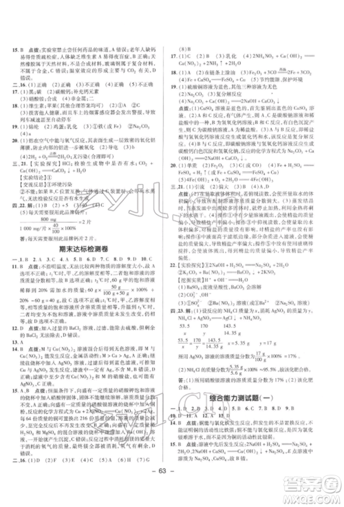 陕西人民教育出版社2022典中点综合应用创新题九年级化学下册科粤版参考答案