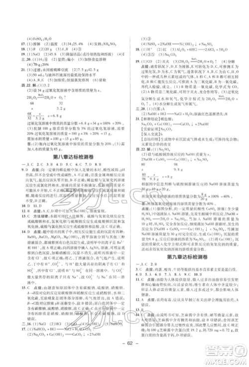 陕西人民教育出版社2022典中点综合应用创新题九年级化学下册科粤版参考答案
