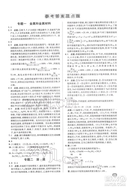 陕西人民教育出版社2022典中点综合应用创新题九年级化学下册科粤版参考答案