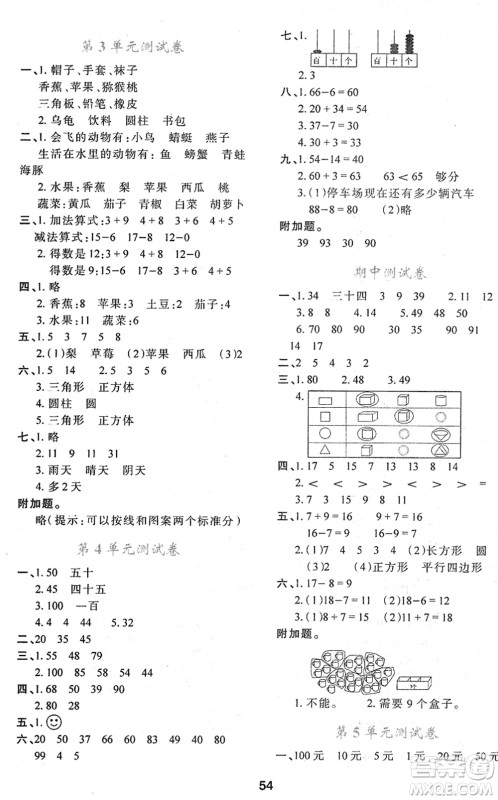 陕西人民教育出版社2022新课程学习与评价一年级数学下册A版人教版答案