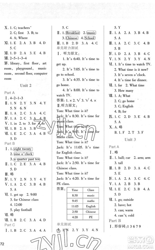 陕西人民教育出版社2022新课程学习与评价四年级英语下册人教版答案