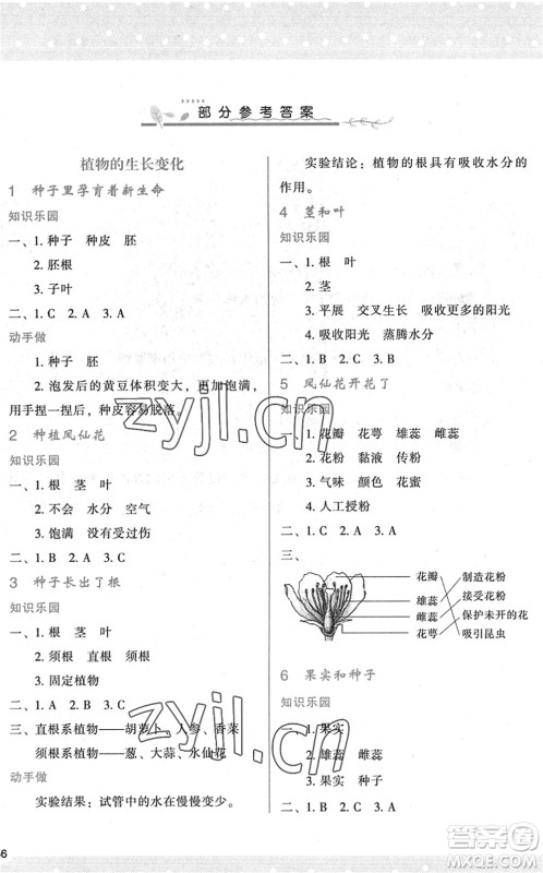 陕西人民教育出版社2022新课程学习与评价四年级科学下册教育科学版答案