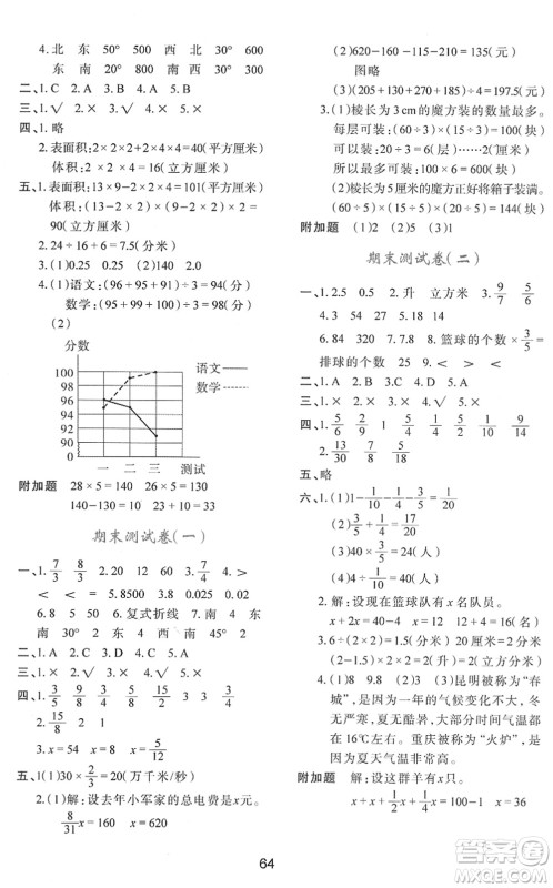 陕西人民教育出版社2022新课程学习与评价五年级数学下册C版北师大版答案