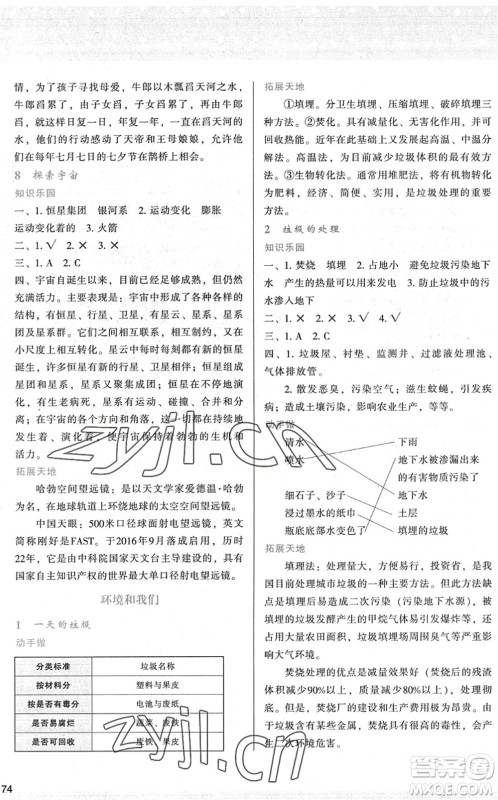 陕西人民教育出版社2022新课程学习与评价六年级科学下册教育科学版答案