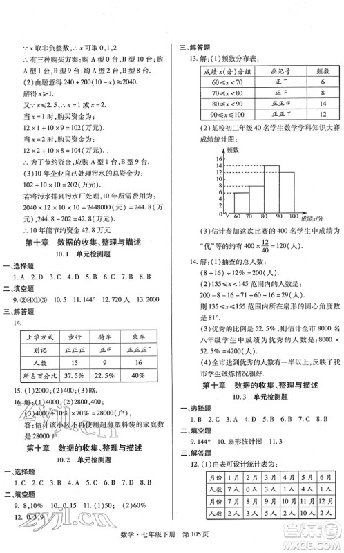 明天出版社2022初中同步练习册自主测试卷七年级数学下册人教版答案 明天出版社2022初中同步练习册自主测试卷七年级数学下册人教版答案