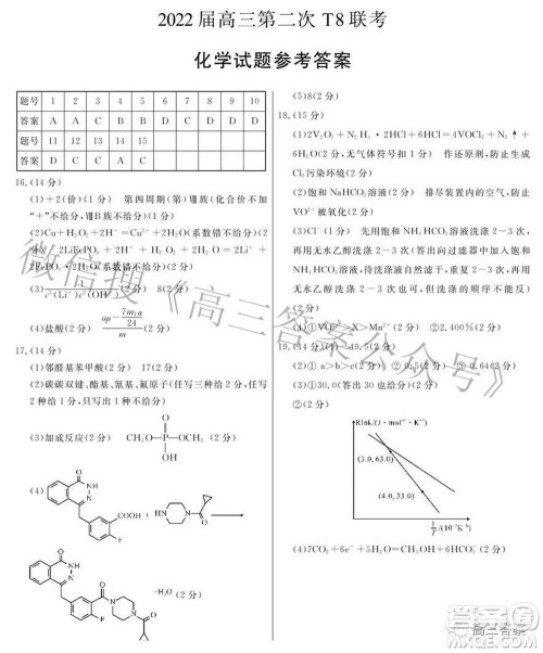 2022届高三第二次T8联考化学试题及答案