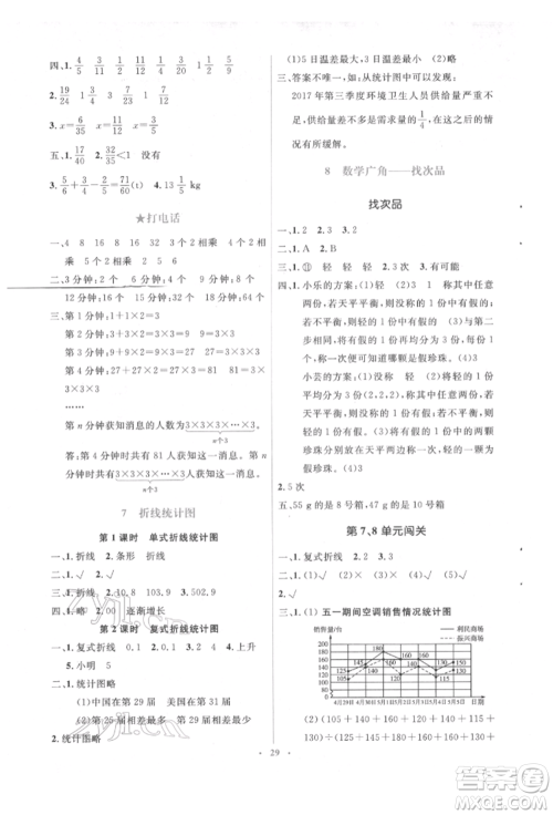 人民教育出版社2022同步解析与测评学考练五年级下册数学人教版参考答案