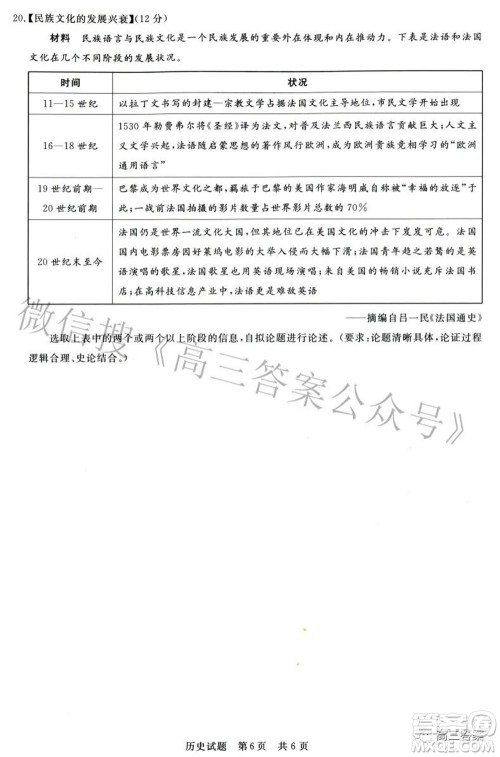 2022届高三第二次T8联考历史试题及答案