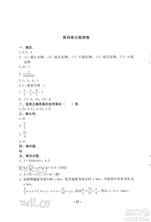 人民教育出版社2022同步解析与测评六年级下册数学人教版参考答案