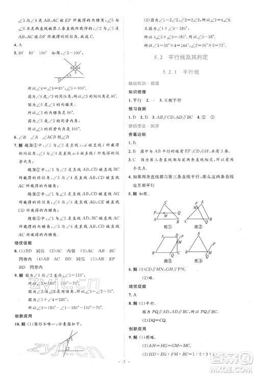 人民教育出版社2022同步解析与测评学考练七年级下册数学人教版参考答案