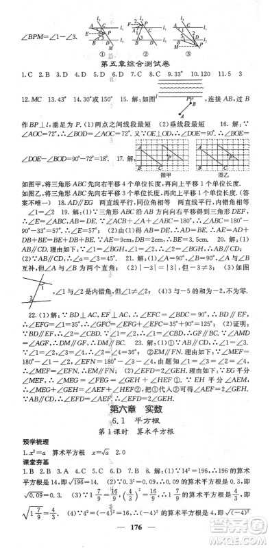 四川大学出版社2022名校课堂内外七年级数学下册RJ人教版云南专版答案