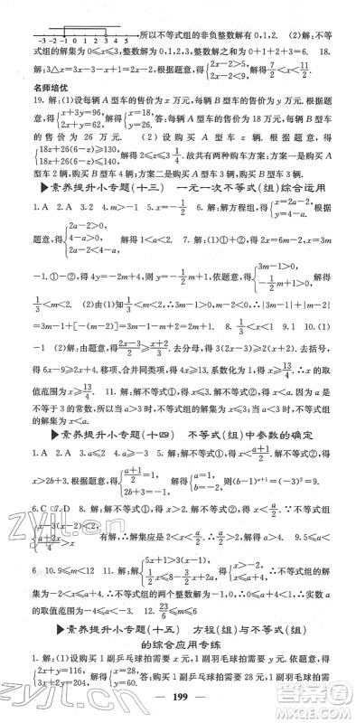 四川大学出版社2022名校课堂内外七年级数学下册RJ人教版云南专版答案