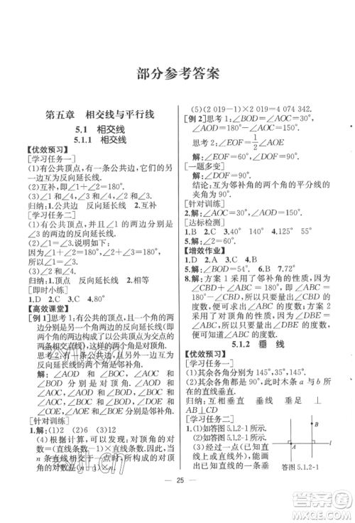 人民教育出版社2022同步解析与测评七年级下册数学人教版云南专版参考答案