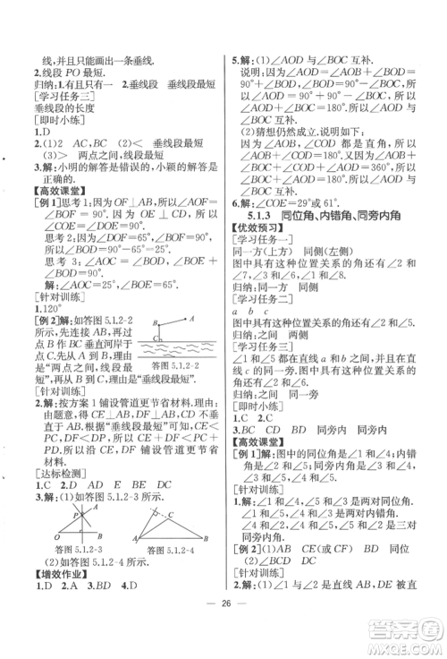 人民教育出版社2022同步解析与测评七年级下册数学人教版云南专版参考答案