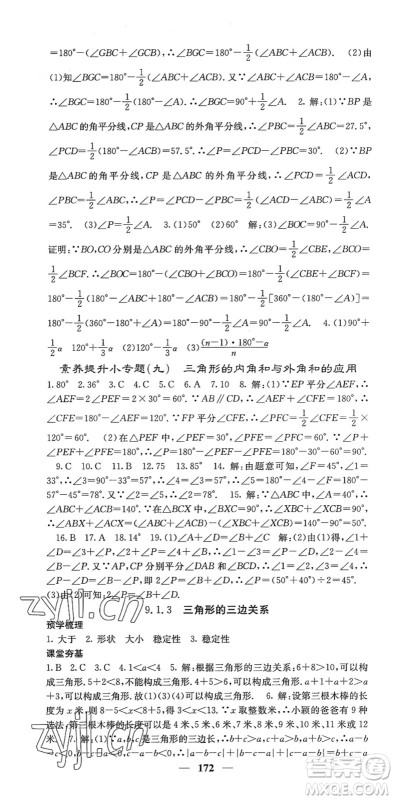 四川大学出版社2022名校课堂内外七年级数学下册HS华师版答案