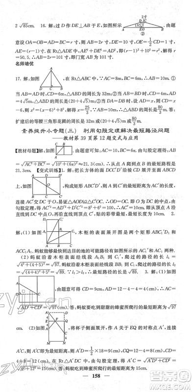 四川大学出版社2022名校课堂内外八年级数学下册RJ人教版云南专版答案