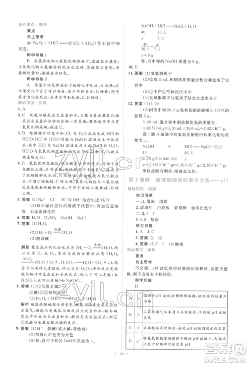 人民教育出版社2022同步解析与测评学考练九年级下册化学人教版参考答案