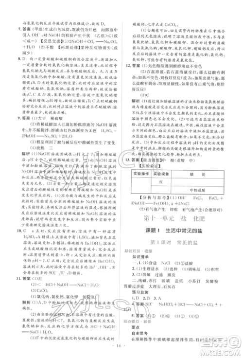 人民教育出版社2022同步解析与测评学考练九年级下册化学人教版参考答案