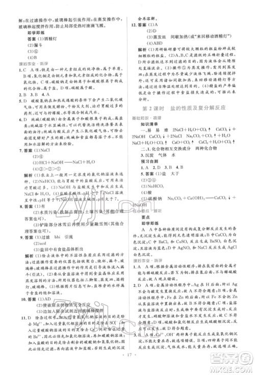 人民教育出版社2022同步解析与测评学考练九年级下册化学人教版参考答案