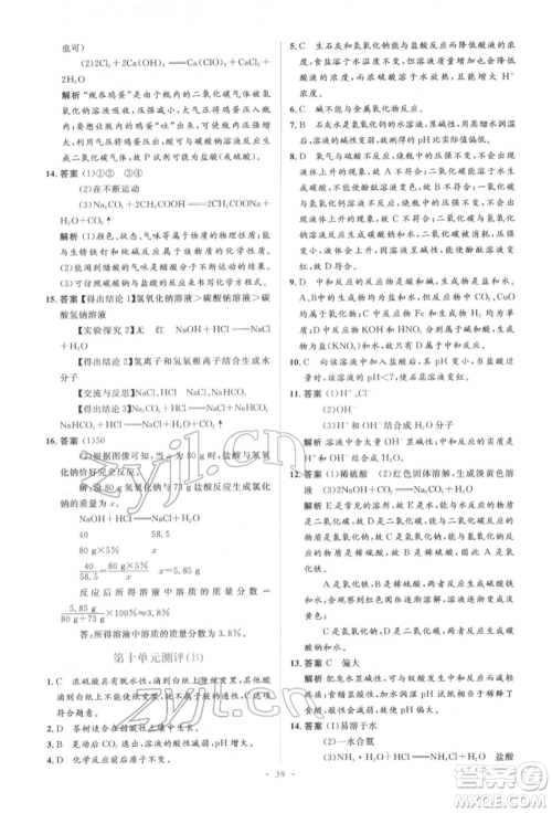 人民教育出版社2022同步解析与测评学考练九年级下册化学人教版参考答案