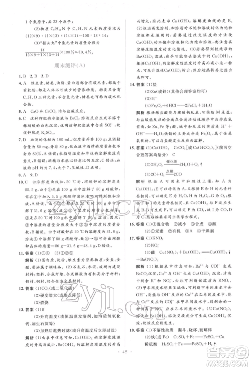 人民教育出版社2022同步解析与测评学考练九年级下册化学人教版参考答案