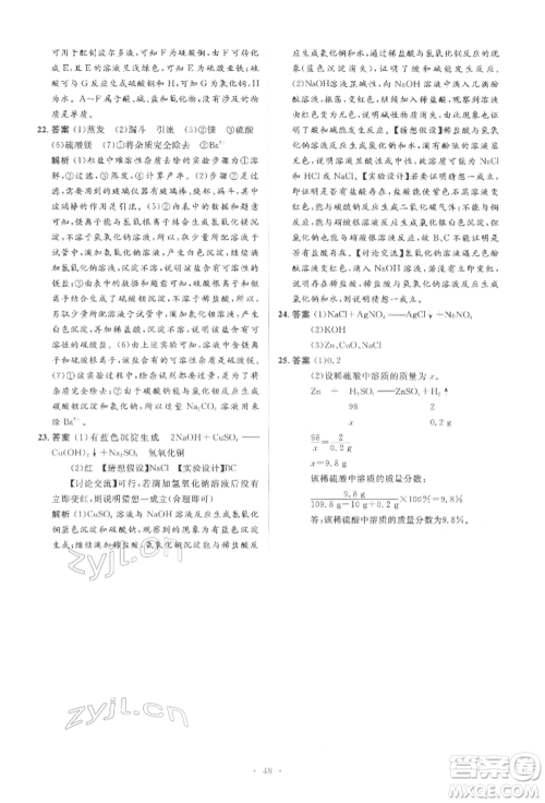 人民教育出版社2022同步解析与测评学考练九年级下册化学人教版参考答案