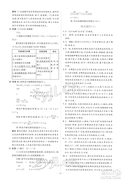 人民教育出版社2022同步解析与测评学考练九年级下册化学人教版参考答案