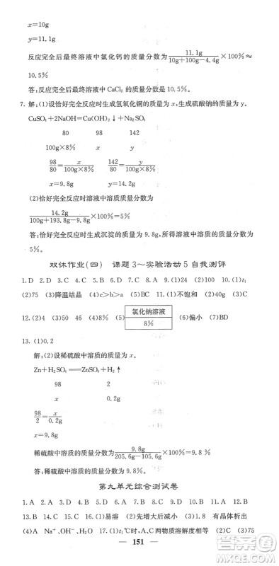 四川大学出版社2022名校课堂内外九年级化学下册RJ人教版答案