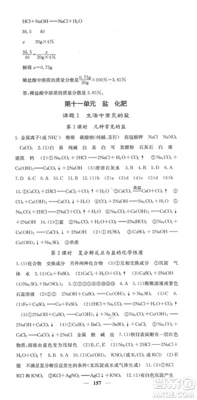 四川大学出版社2022名校课堂内外九年级化学下册RJ人教版答案
