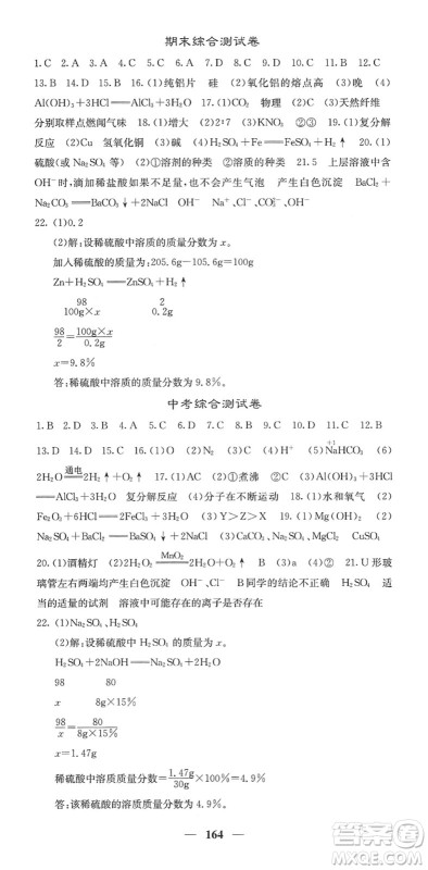 四川大学出版社2022名校课堂内外九年级化学下册RJ人教版答案