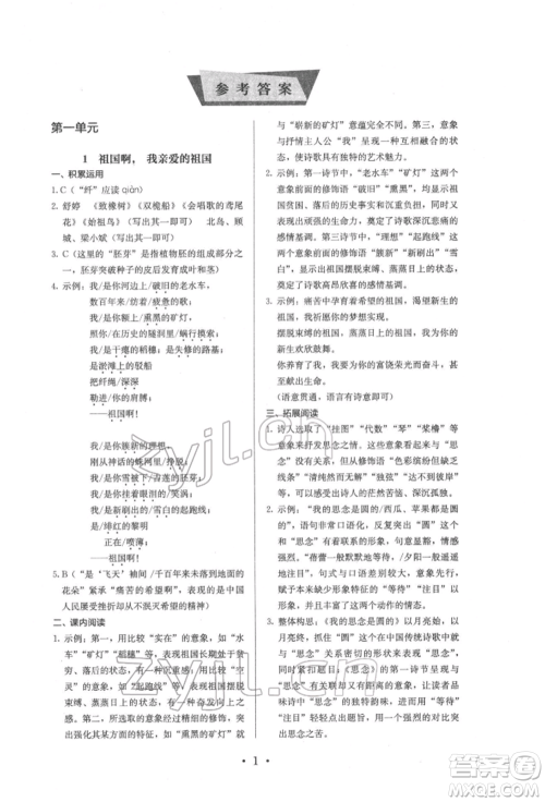 人民教育出版社2022同步解析与测评九年级下册语文人教版参考答案