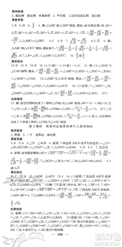 四川大学出版社2022名校课堂内外九年级数学下册RJ人教版答案