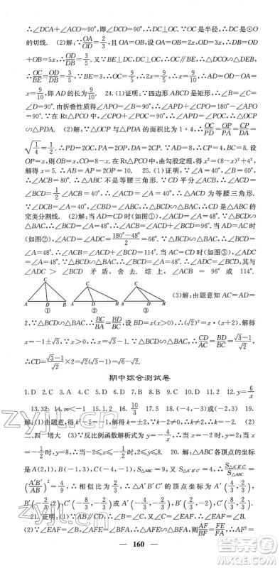 四川大学出版社2022名校课堂内外九年级数学下册RJ人教版答案