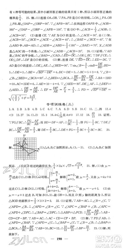四川大学出版社2022名校课堂内外九年级数学下册RJ人教版答案