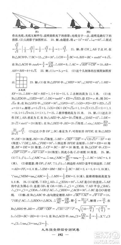 四川大学出版社2022名校课堂内外九年级数学下册RJ人教版答案