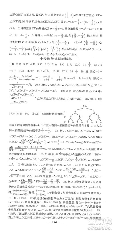 四川大学出版社2022名校课堂内外九年级数学下册RJ人教版答案