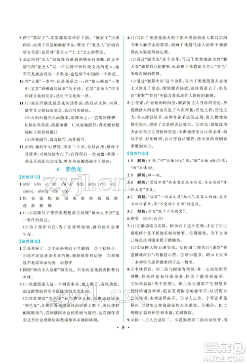 人民教育出版社2022同步解析与测评九年级下册语文人教版重庆专版参考答案