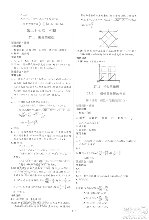 人民教育出版社2022同步解析与测评学考练九年级下册数学人教版参考答案