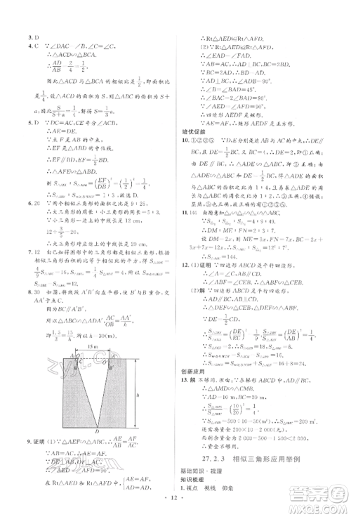 人民教育出版社2022同步解析与测评学考练九年级下册数学人教版参考答案