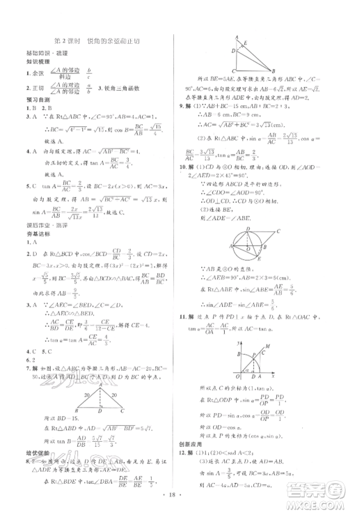 人民教育出版社2022同步解析与测评学考练九年级下册数学人教版参考答案