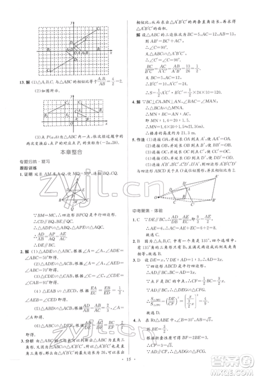 人民教育出版社2022同步解析与测评学考练九年级下册数学人教版参考答案