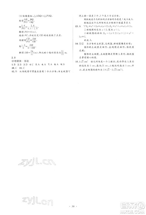 人民教育出版社2022同步解析与测评学考练九年级下册数学人教版参考答案