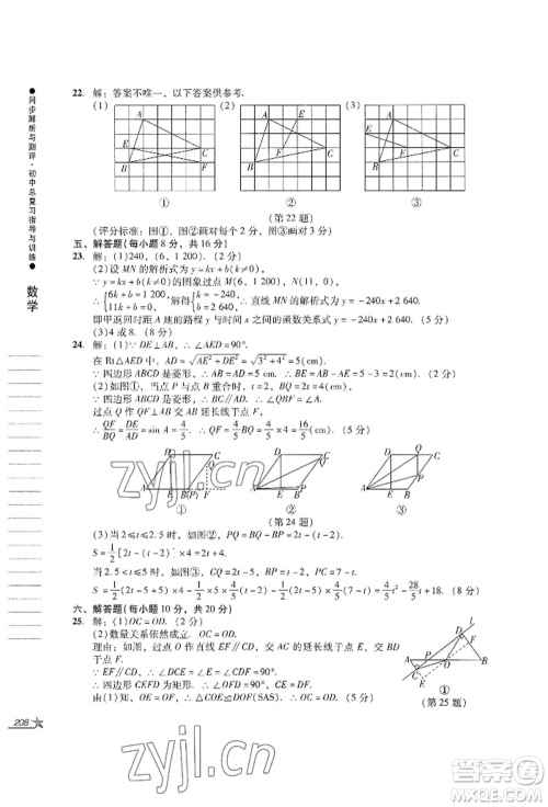 吉林出版集团股份有限公司2022同步解析与测评初中总复习指导与训练九年级数学人教版参考答案