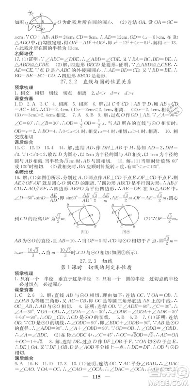 四川大学出版社2022名校课堂内外九年级数学下册HS华师版答案
