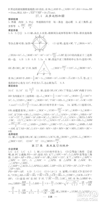 四川大学出版社2022名校课堂内外九年级数学下册HS华师版答案