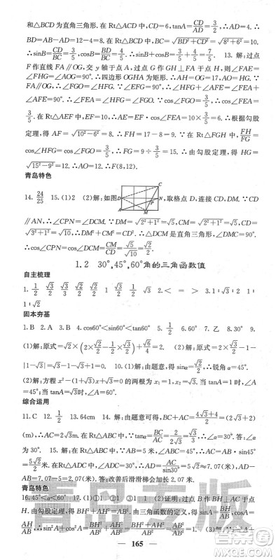 四川大学出版社2022名校课堂内外九年级数学下册BS北师版青岛专版答案