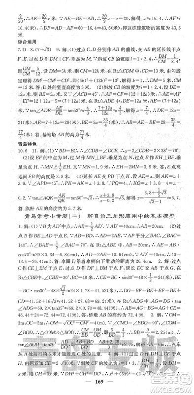 四川大学出版社2022名校课堂内外九年级数学下册BS北师版青岛专版答案